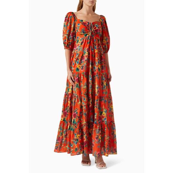 Cara Cara Quinn 100% cotton floral maxi dress cherry bouquet orange size XL - Picture 9 of 9